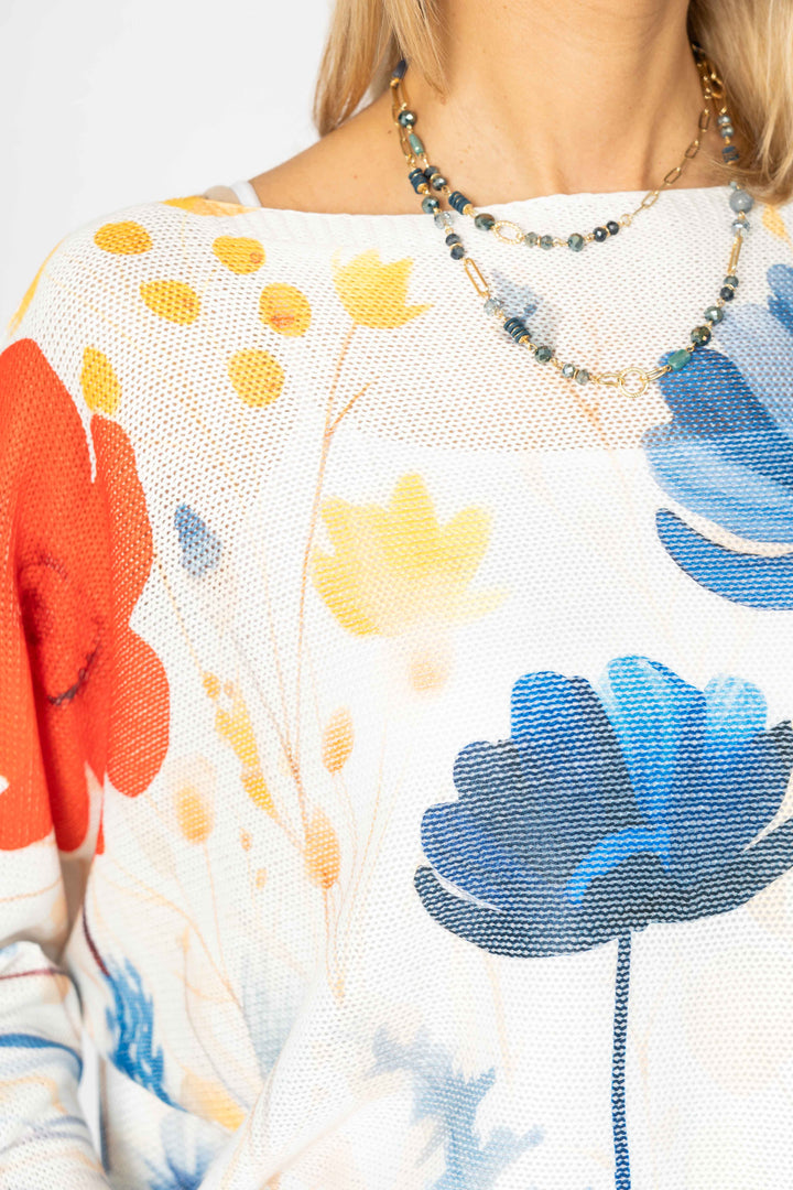 0103 Flower printed batwing sweater