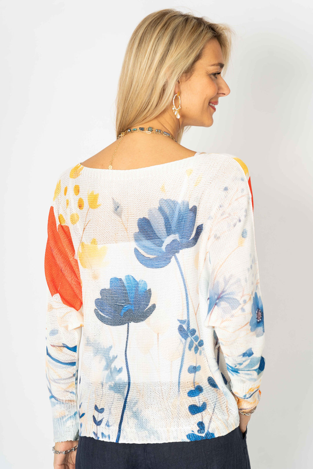 0103 Flower printed batwing sweater