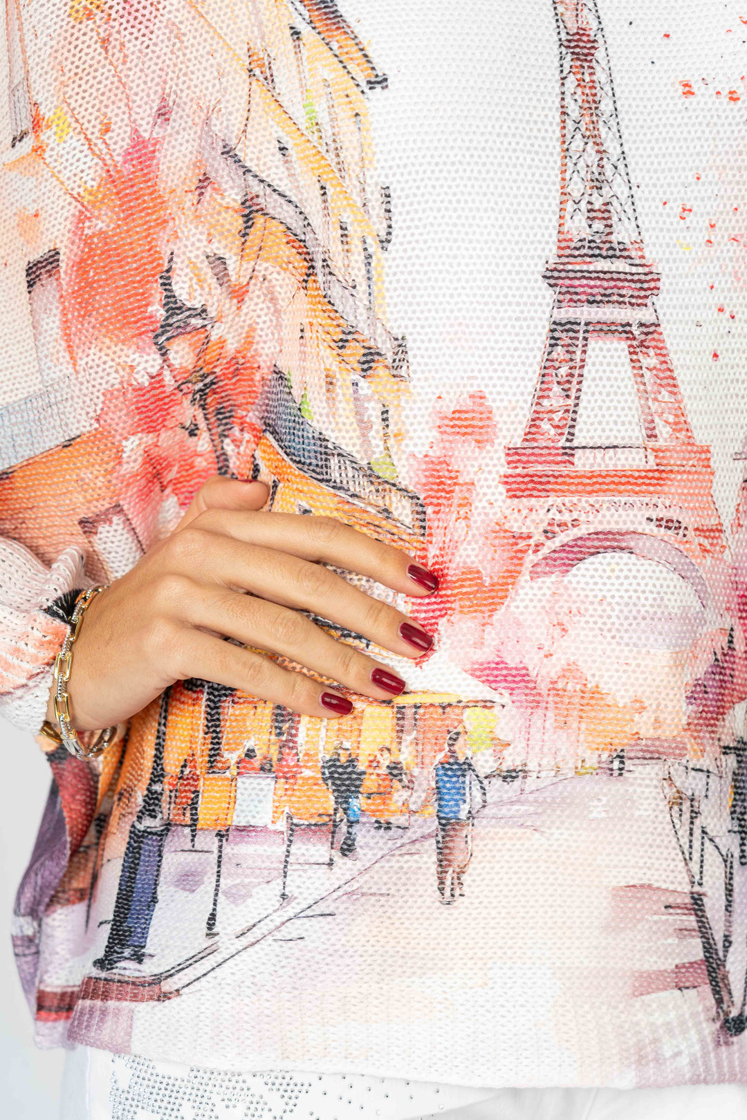 0115 "Paris" printed batwing sweater