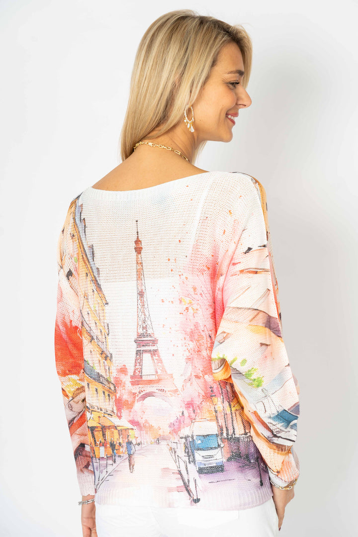 0115 "Paris" printed batwing sweater