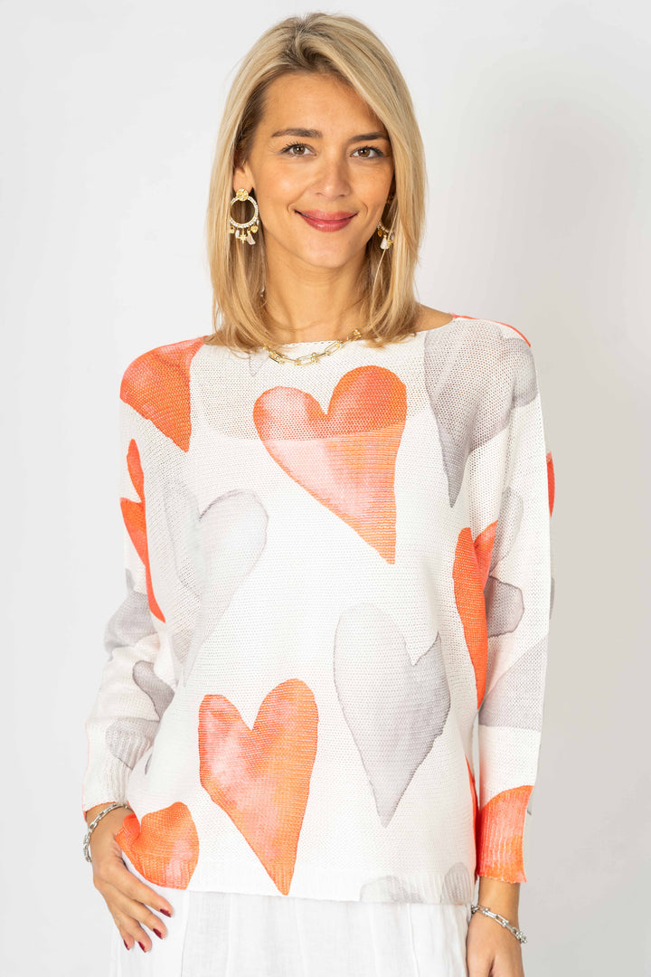 0214 Heart printed batwing sweater