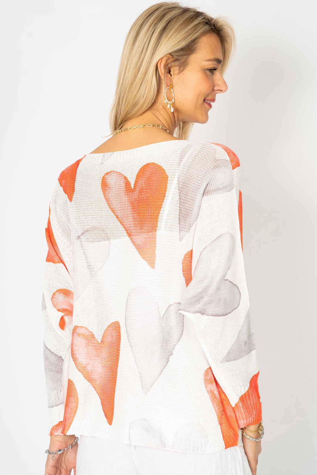 0214 Heart printed batwing sweater
