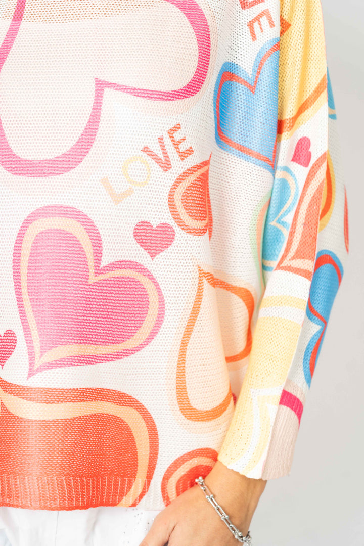 0216 Love & Heart printed batwing sweater