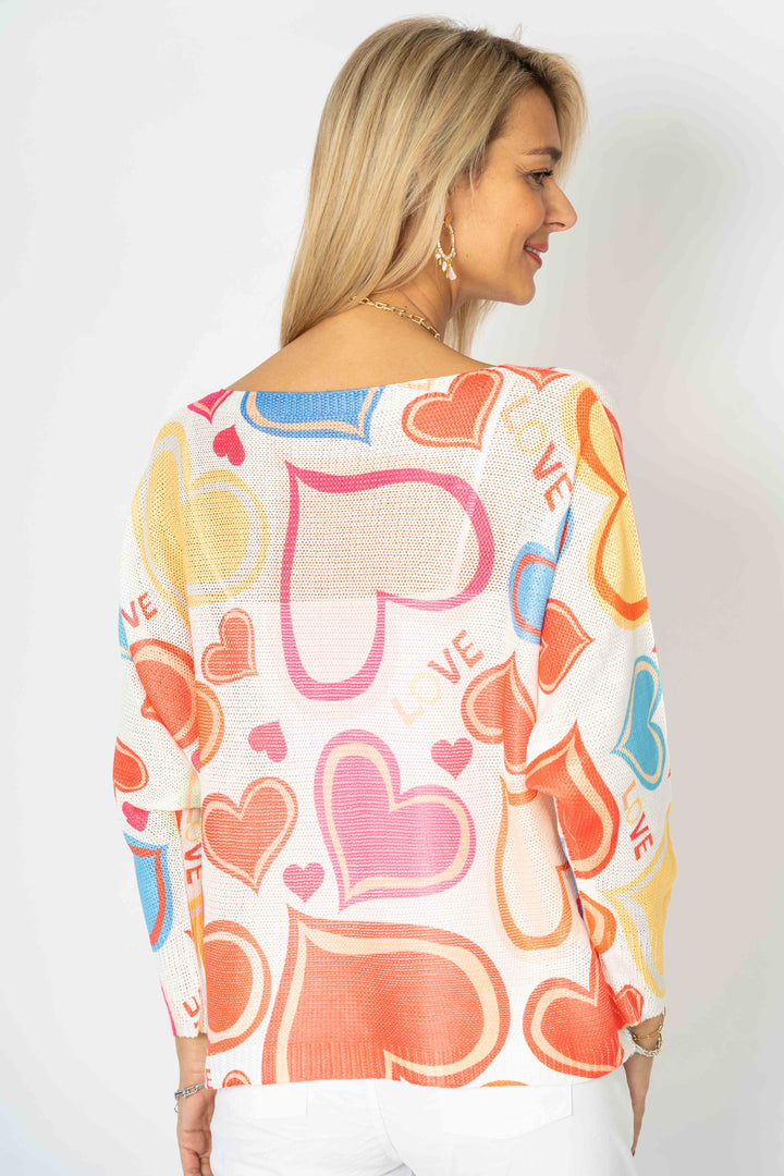 0216 Love & Heart printed batwing sweater