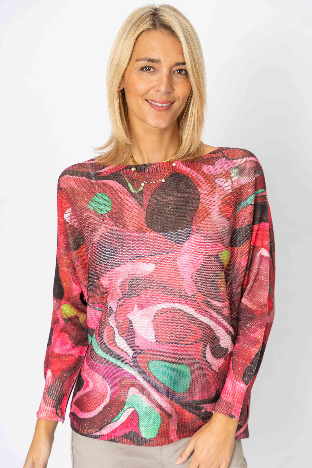 Abstract print batwing sweater