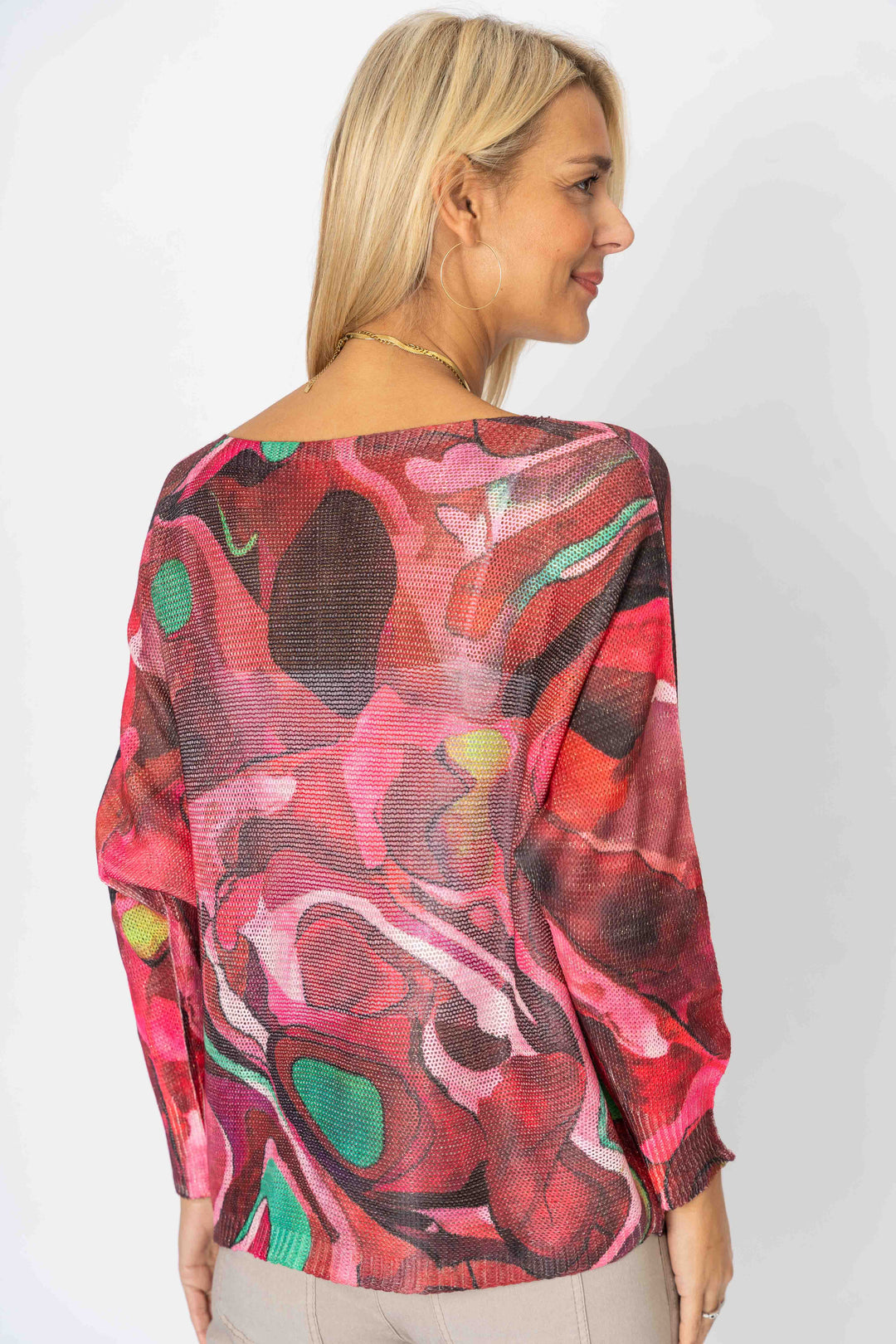Abstract print batwing sweater