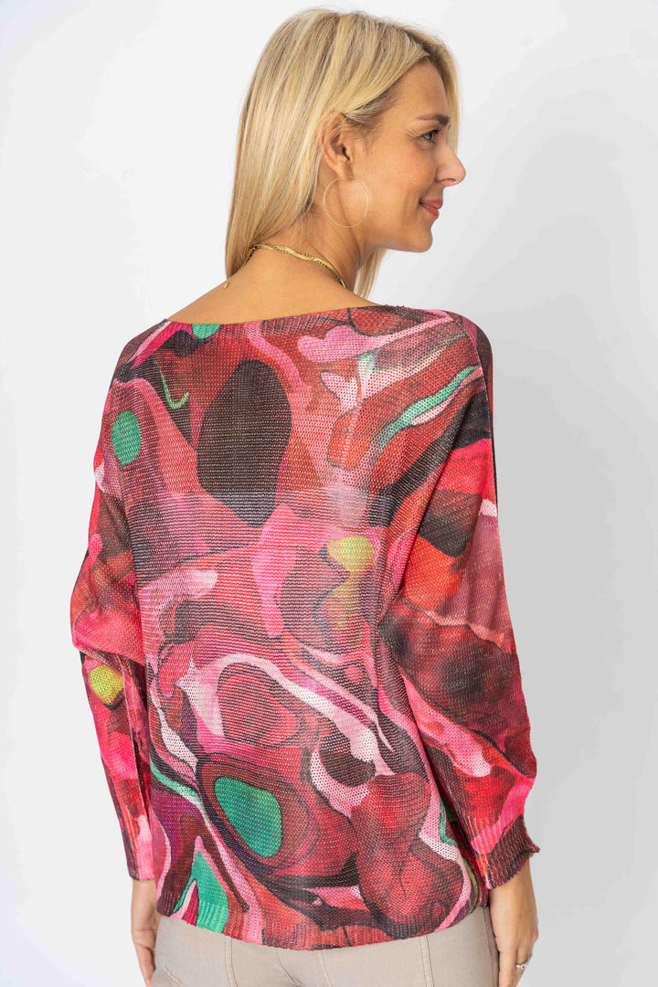 Abstract print batwing sweater