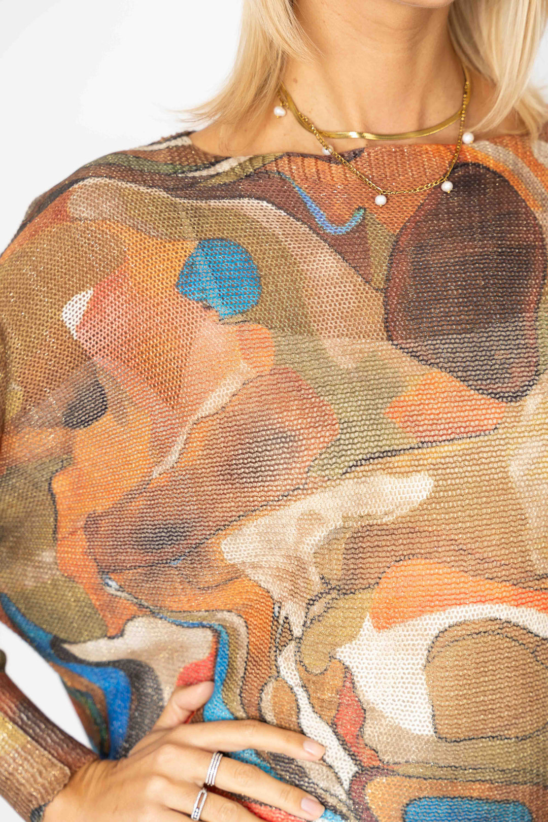 Abstract print batwing sweater