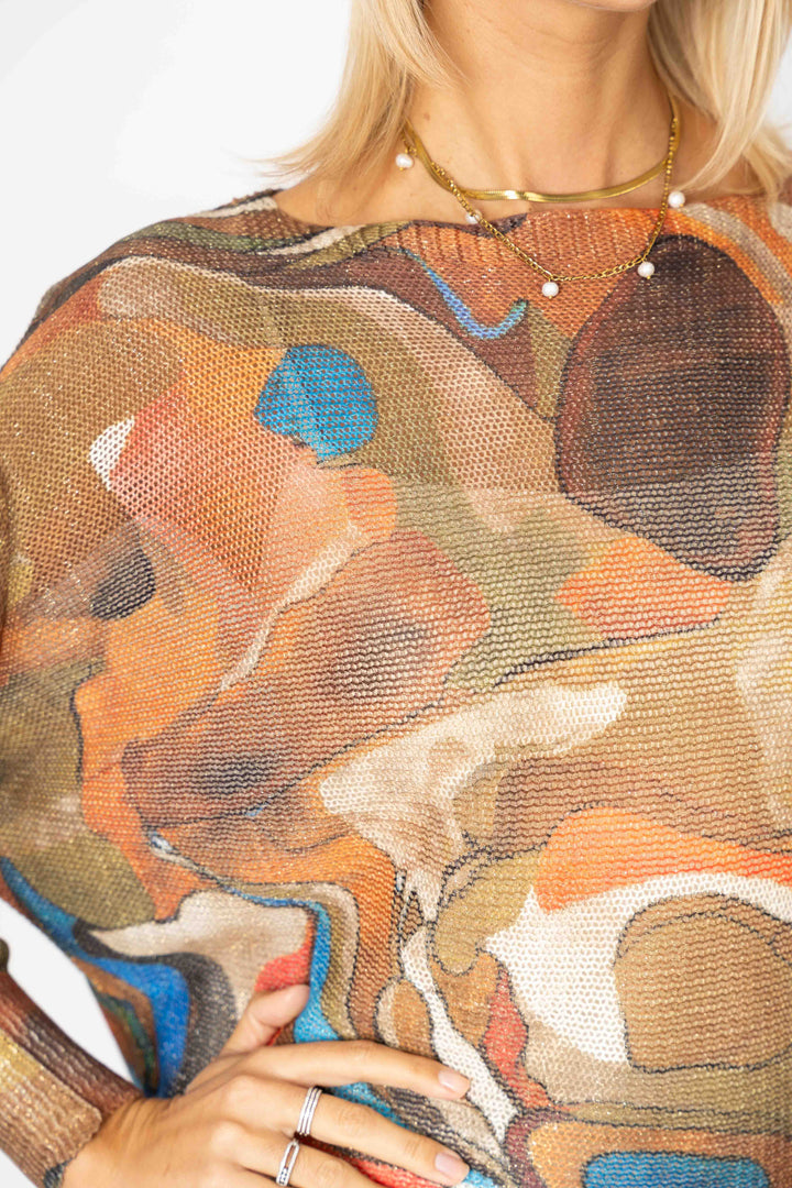 Abstract print batwing sweater
