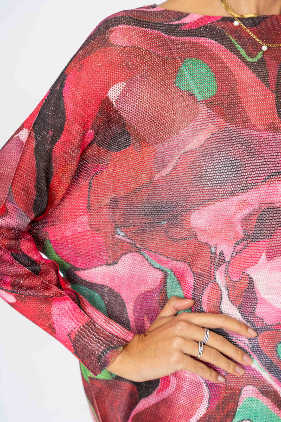 Abstract print batwing sweater