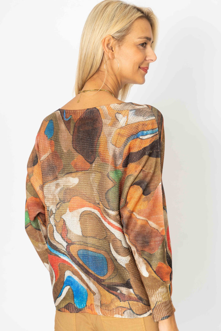 Abstract print batwing sweater