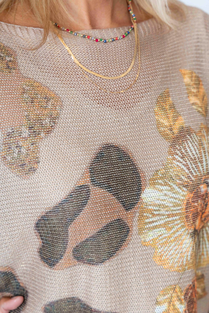 Leopard and Flowers batwing sweater