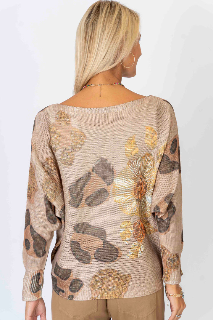 Leopard and Flowers batwing sweater