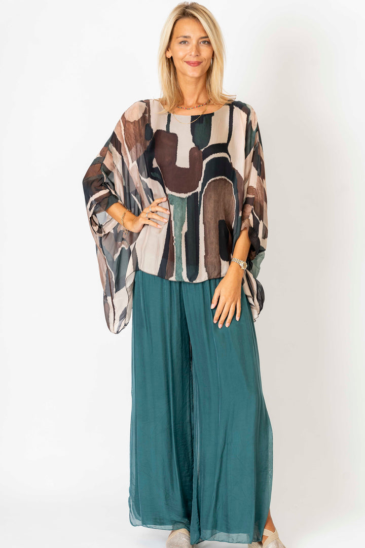 "Geo" printed silk blouse