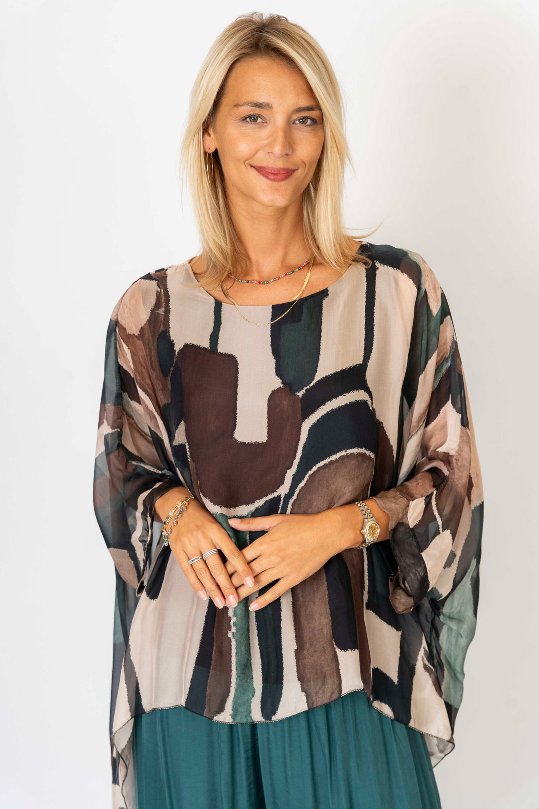 "Geo" printed silk blouse