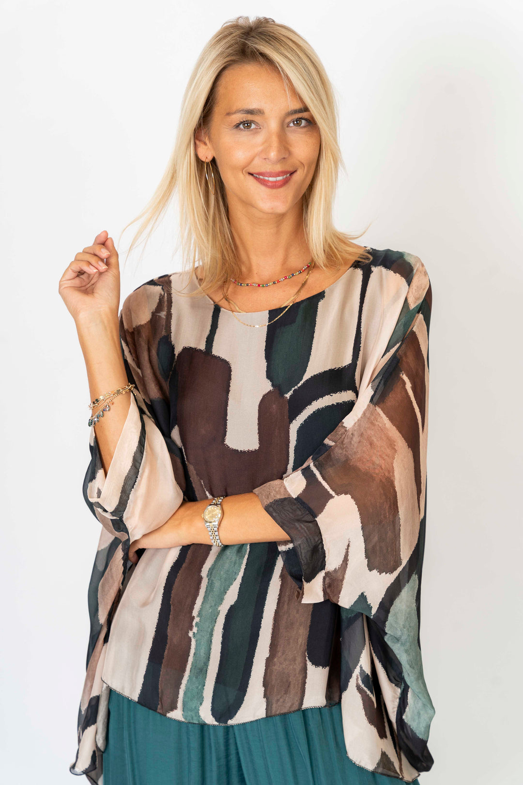 "Geo" printed silk blouse