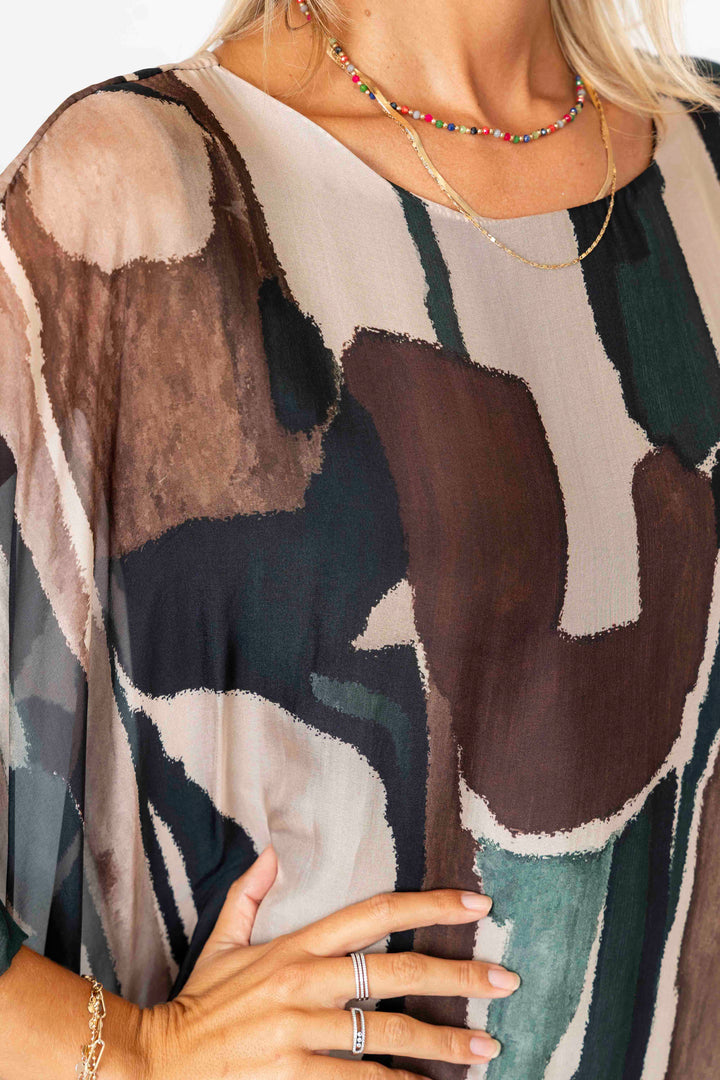 "Geo" printed silk blouse