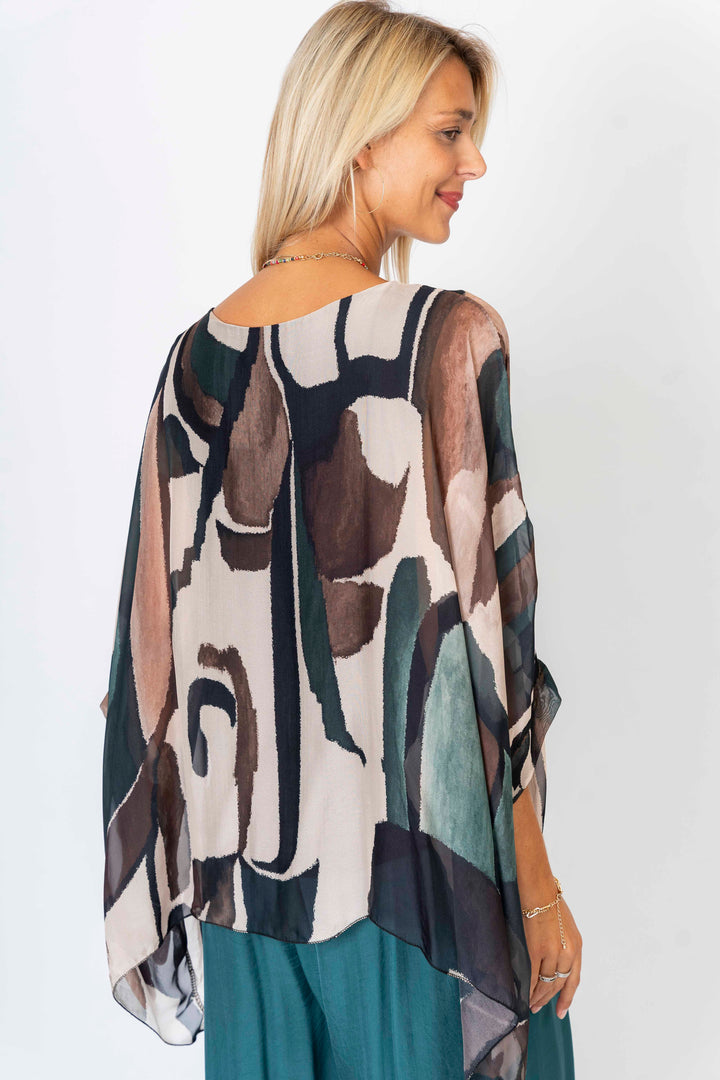 "Geo" printed silk blouse