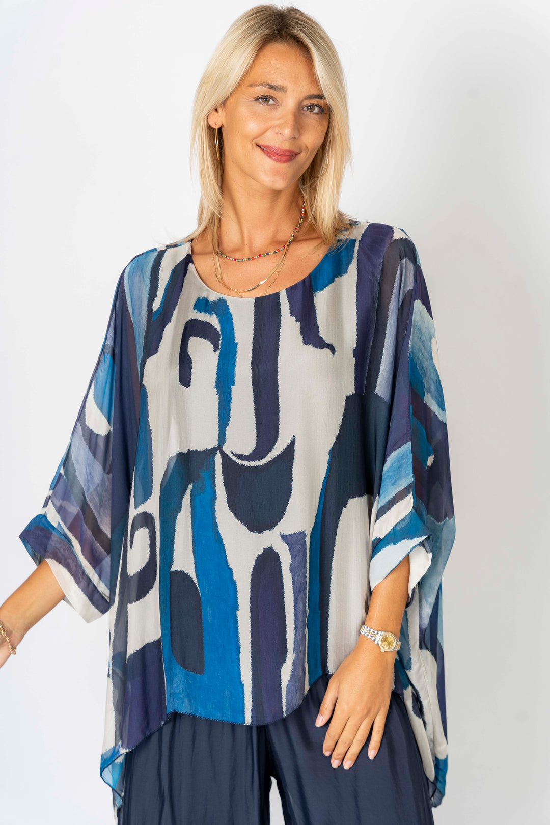 "Geo" printed silk blouse