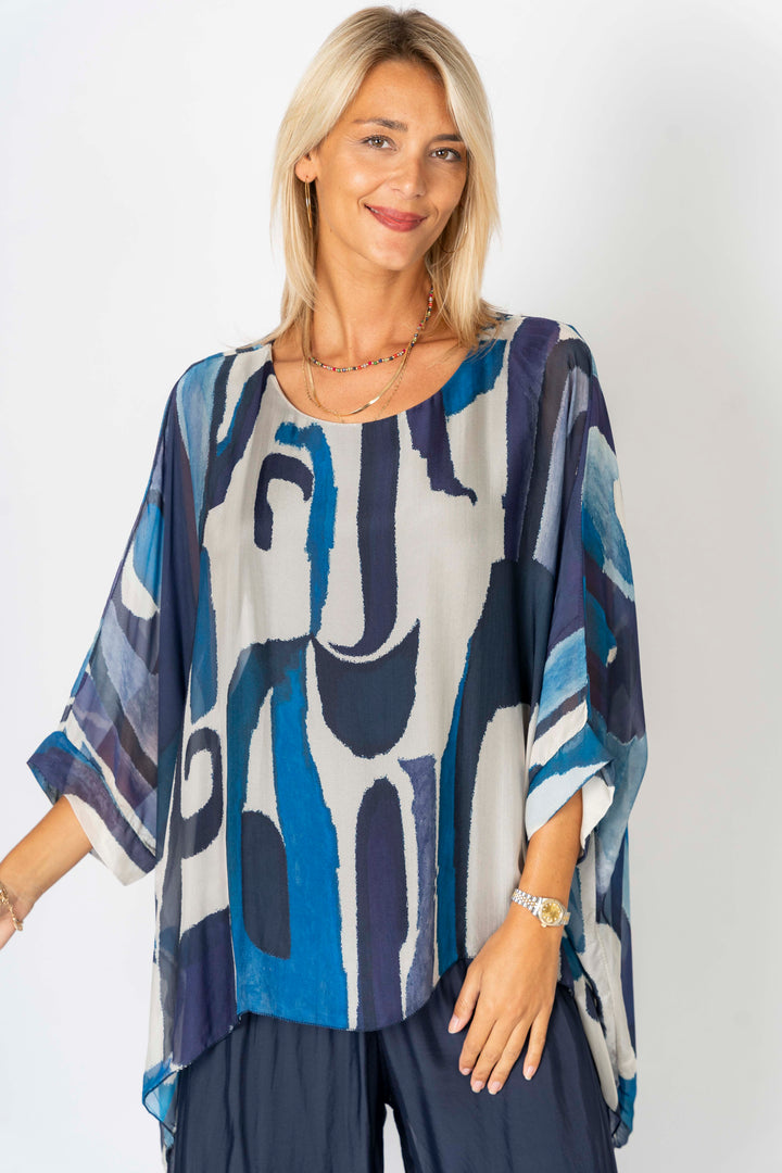 "Geo" printed silk blouse