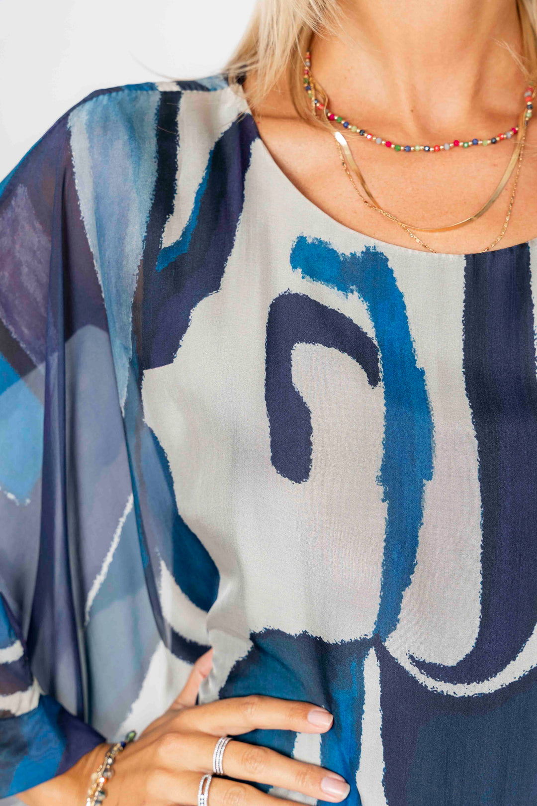 "Geo" printed silk blouse