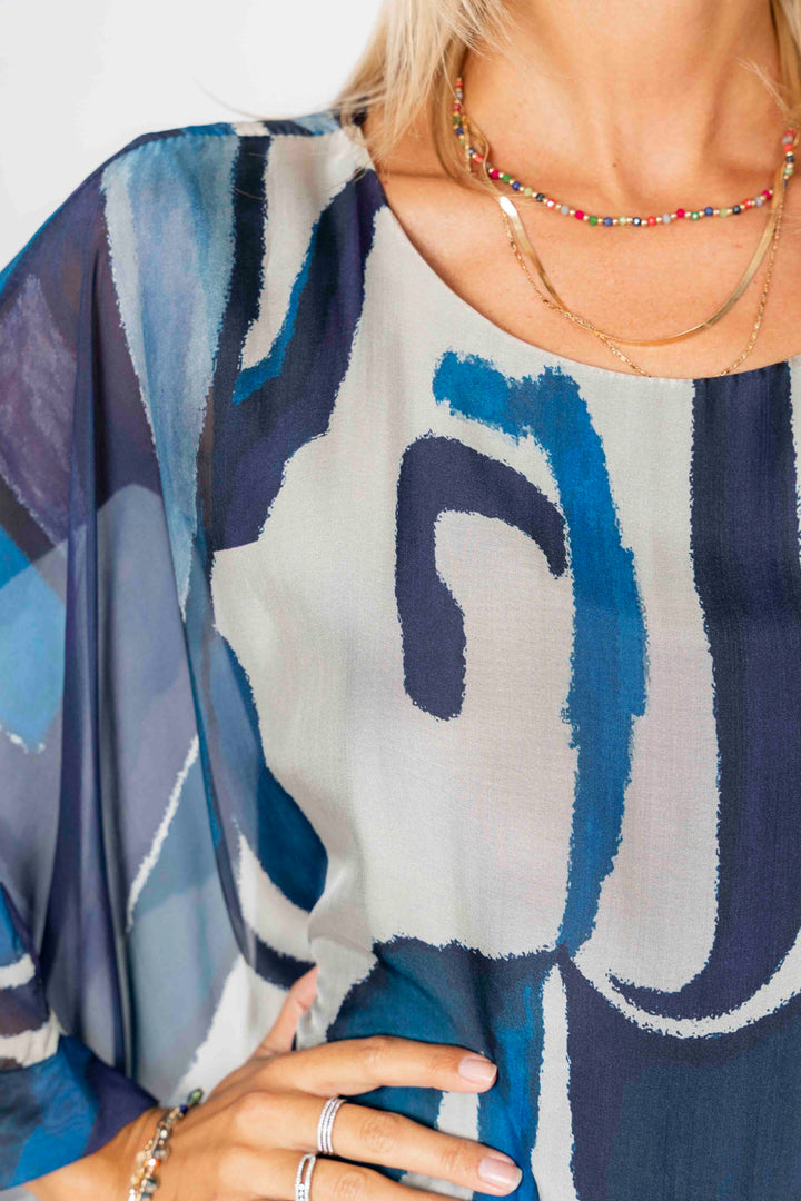 "Geo" printed silk blouse