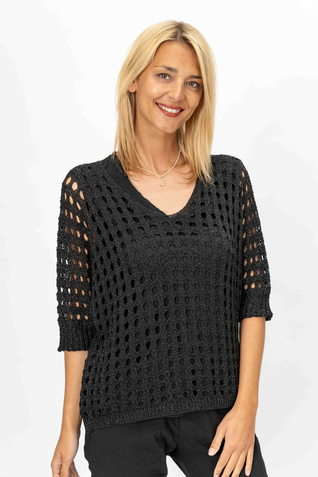 Open Knit Shimmer Sweater
