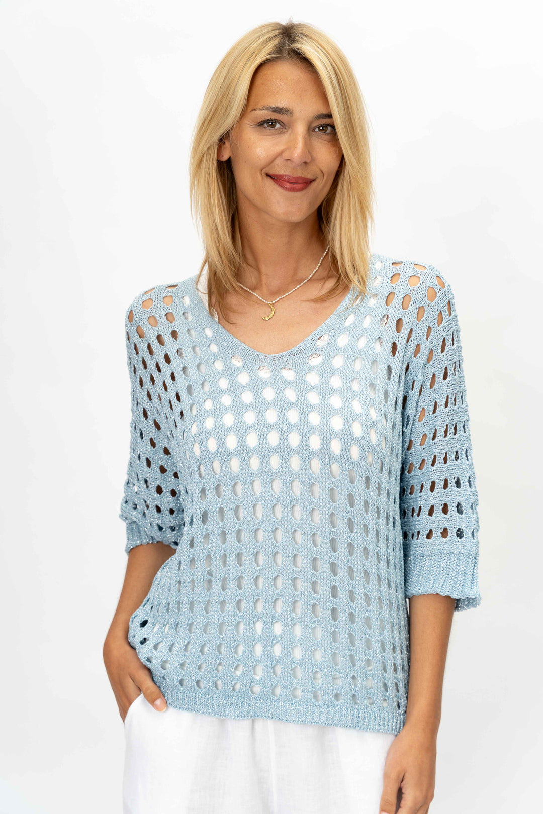 Open Knit Shimmer Sweater