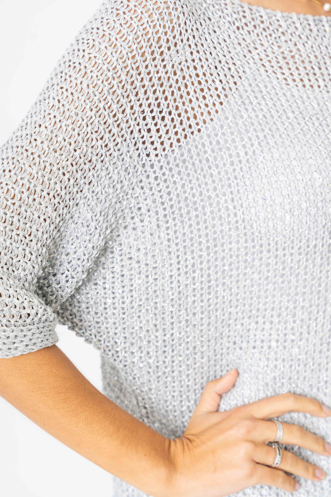 Open Knit Shimmer Sweater