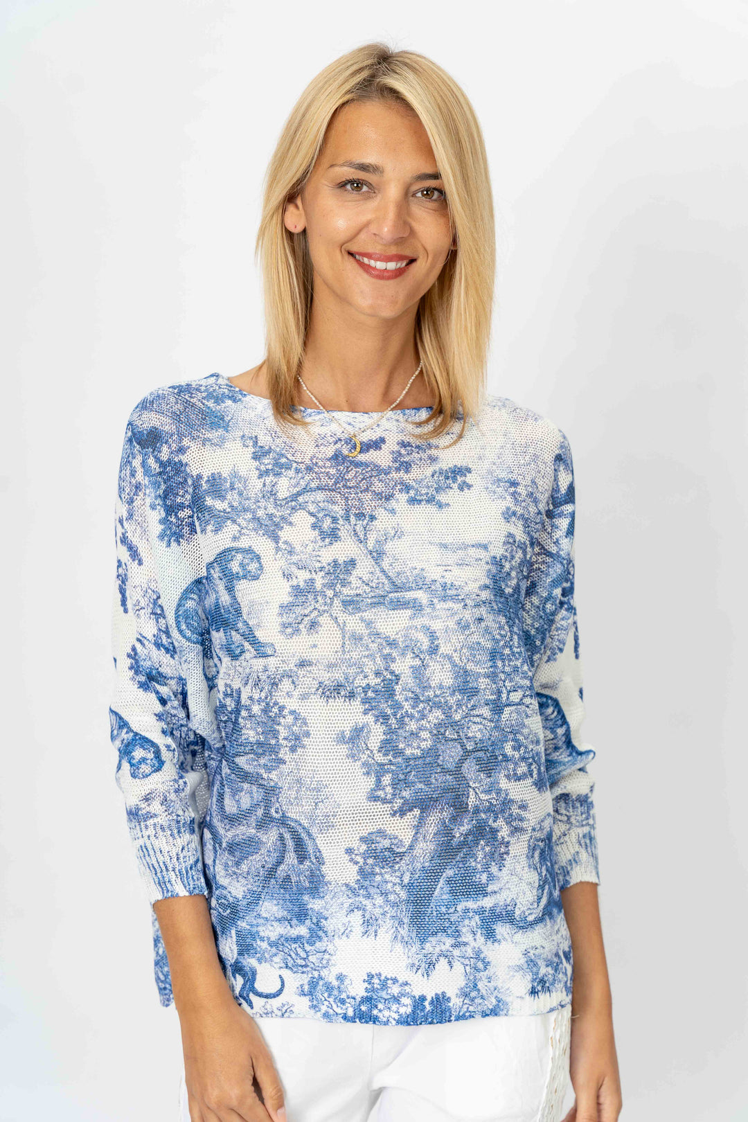 5030 - "Toile de Jouy" printed batwing sweater