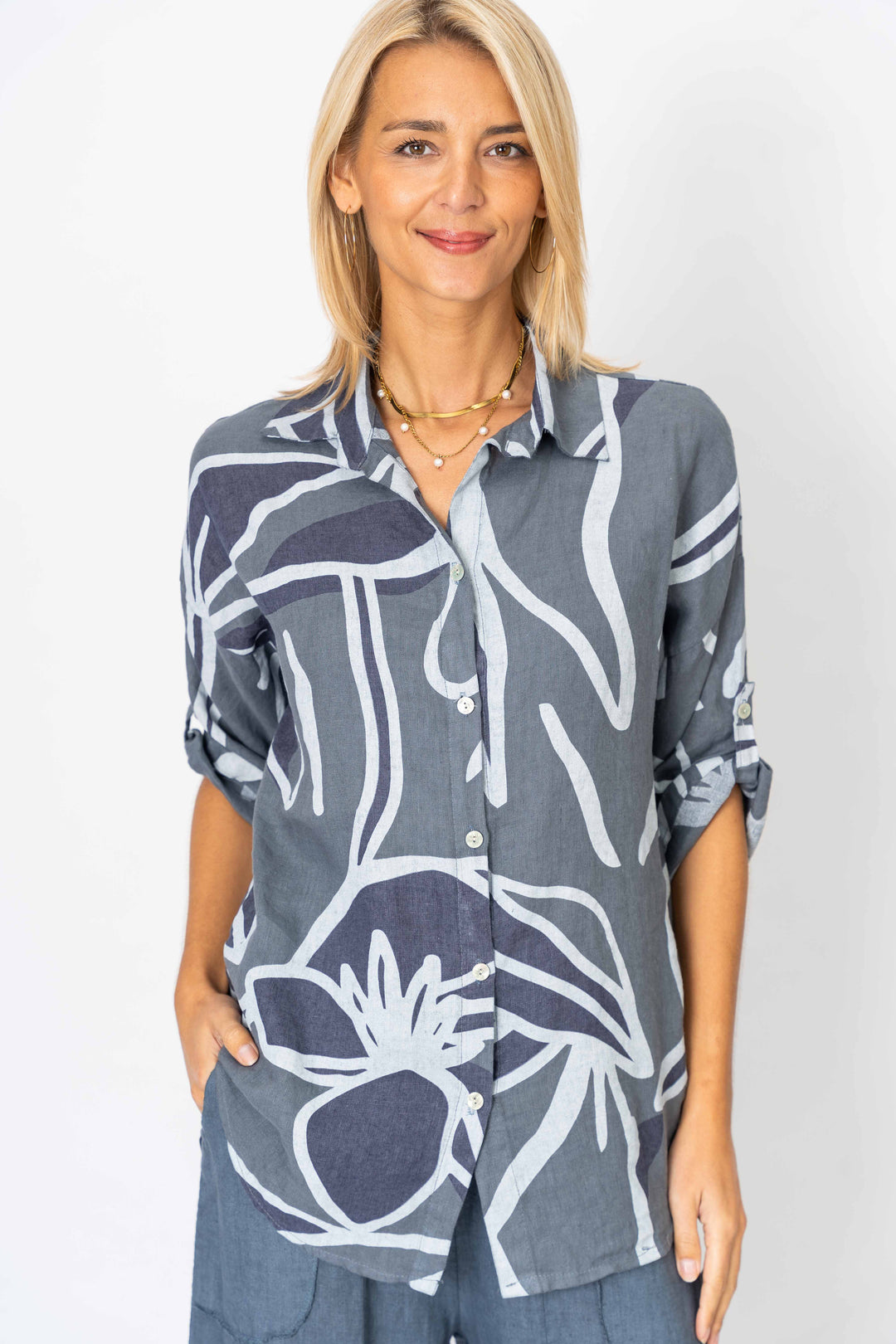 Printed linen shirt