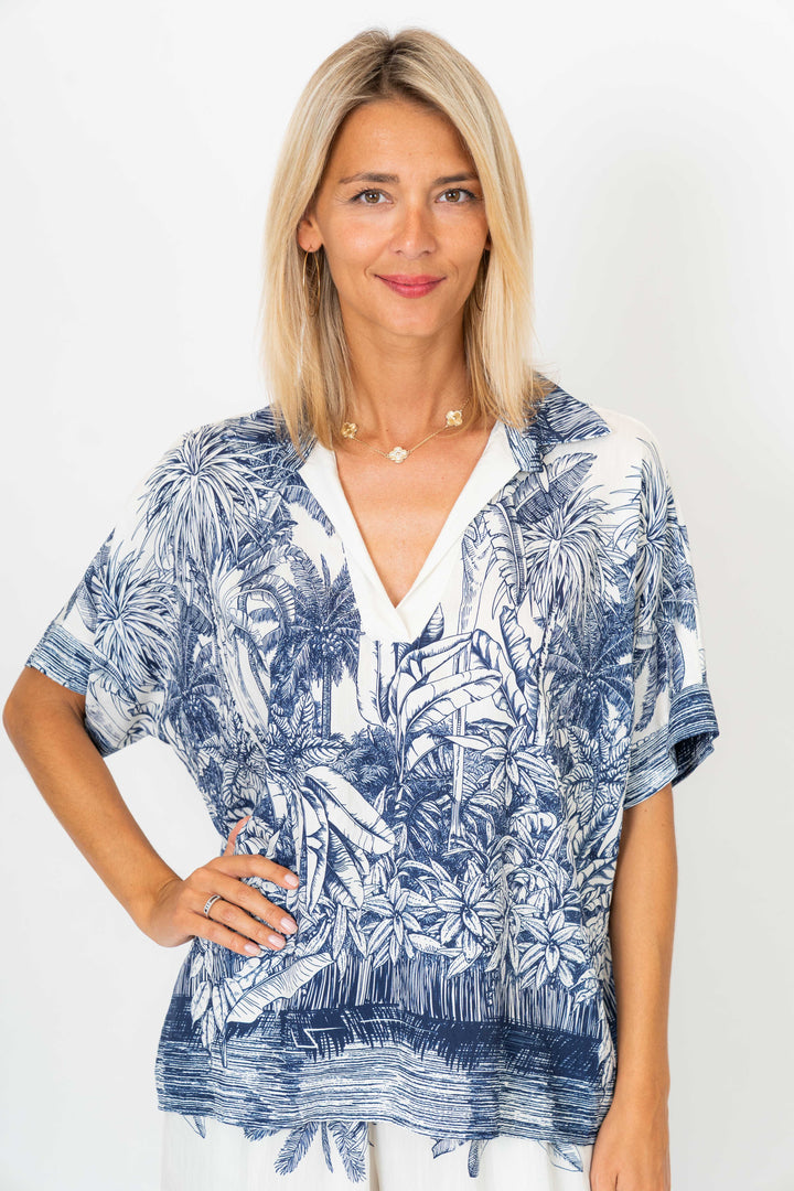 6663PALM Palm Print Blouse