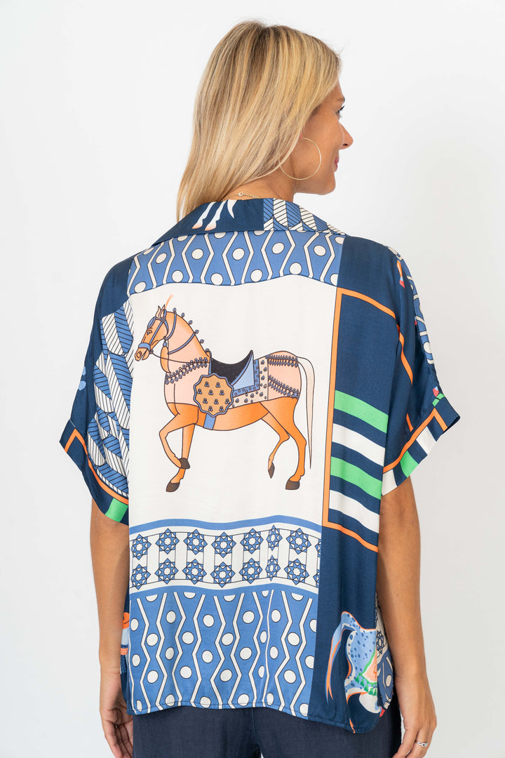 6663H Geo/Horse print short sleeve Blouse