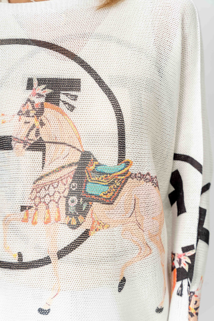 7060 - "Horse" printed batwing sweater