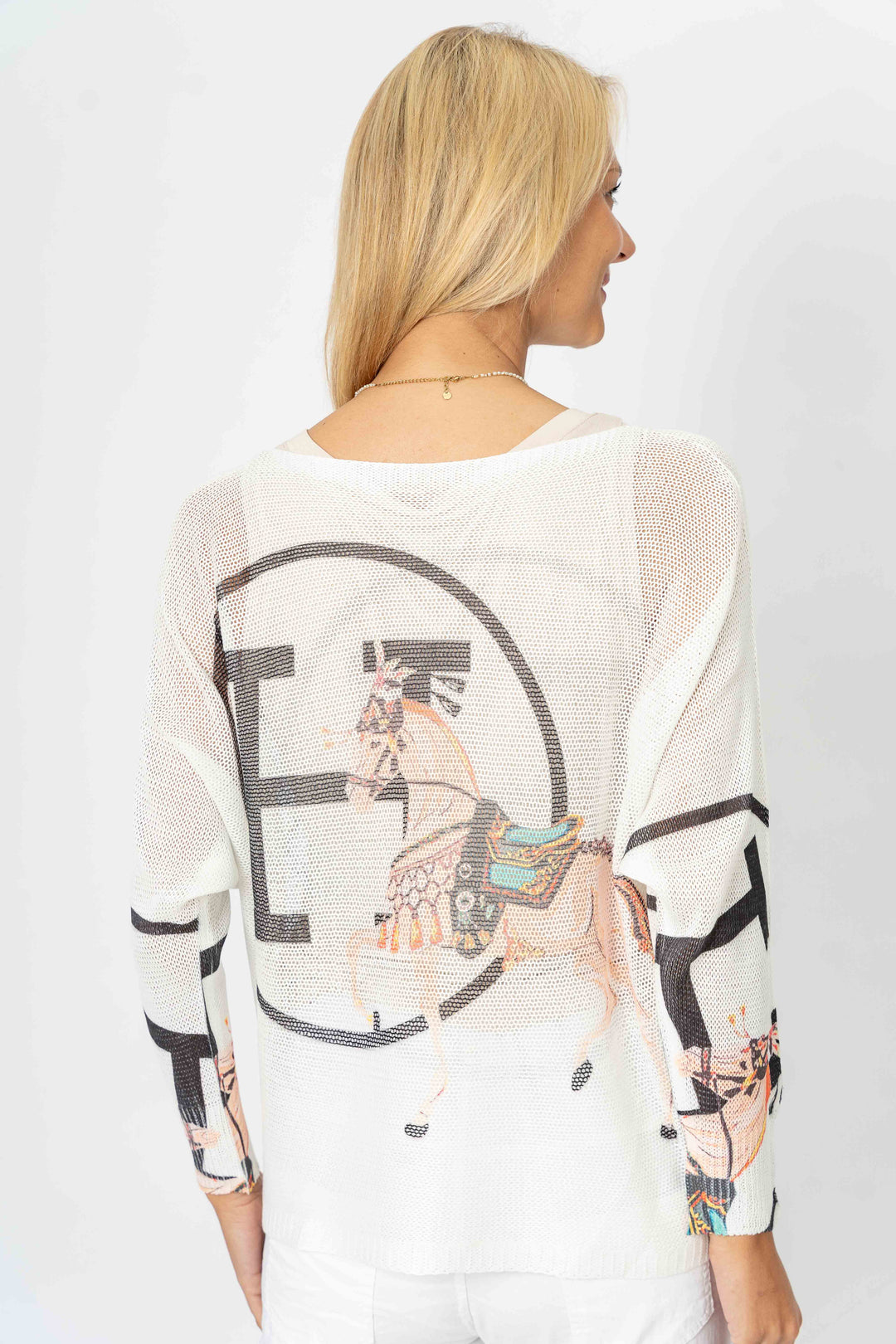 7060 - "Horse" printed batwing sweater