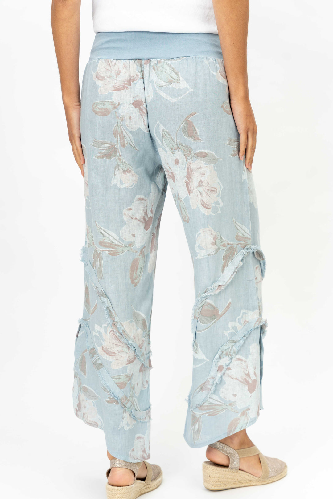8155 Flower Printed 3/4 wide leg Linen Pant