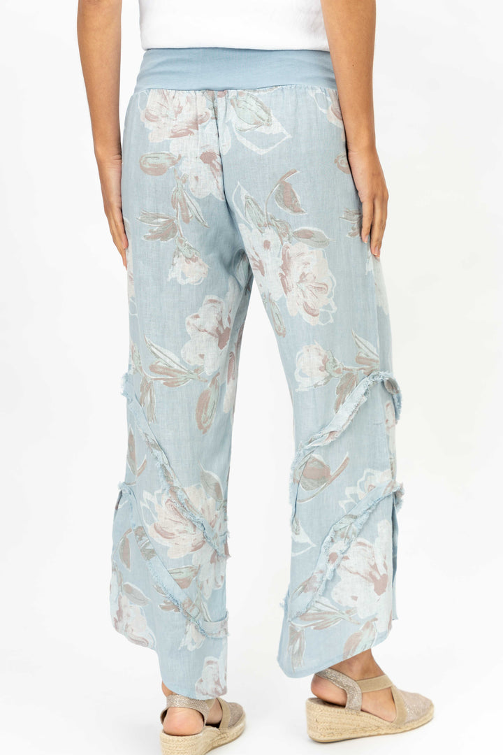 8155 Flower Printed 3/4 wide leg Linen Pant