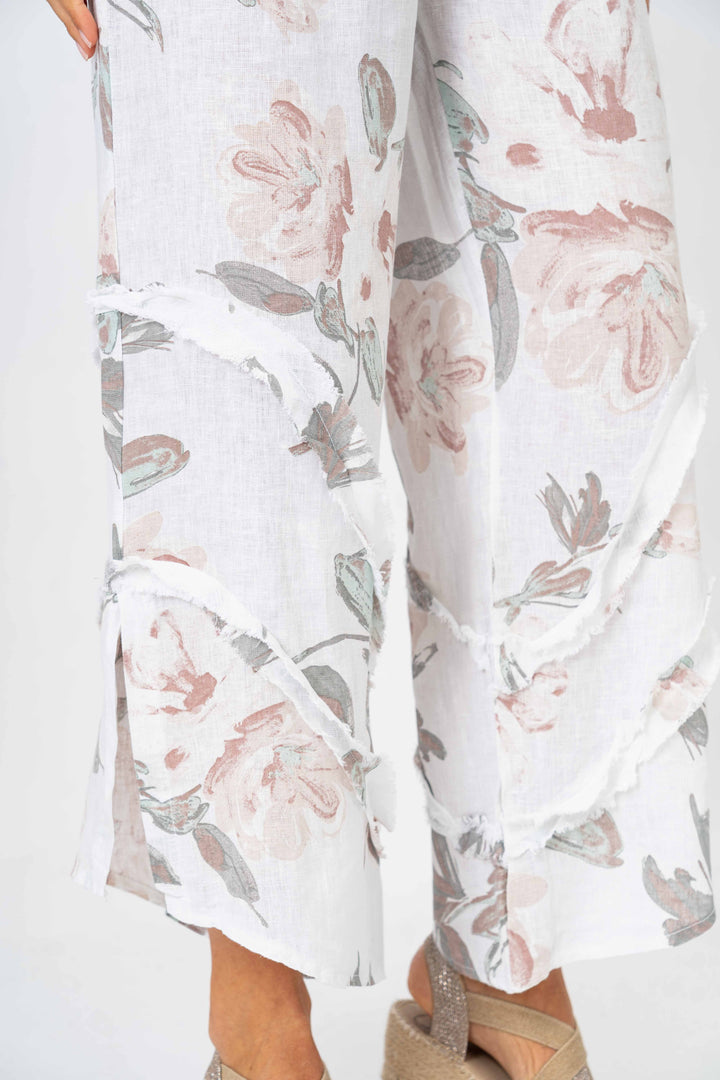 8155 Flower Printed 3/4 wide leg Linen Pant