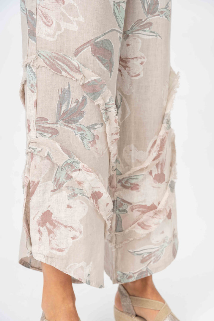 8155 Flower Printed 3/4 wide leg Linen Pant