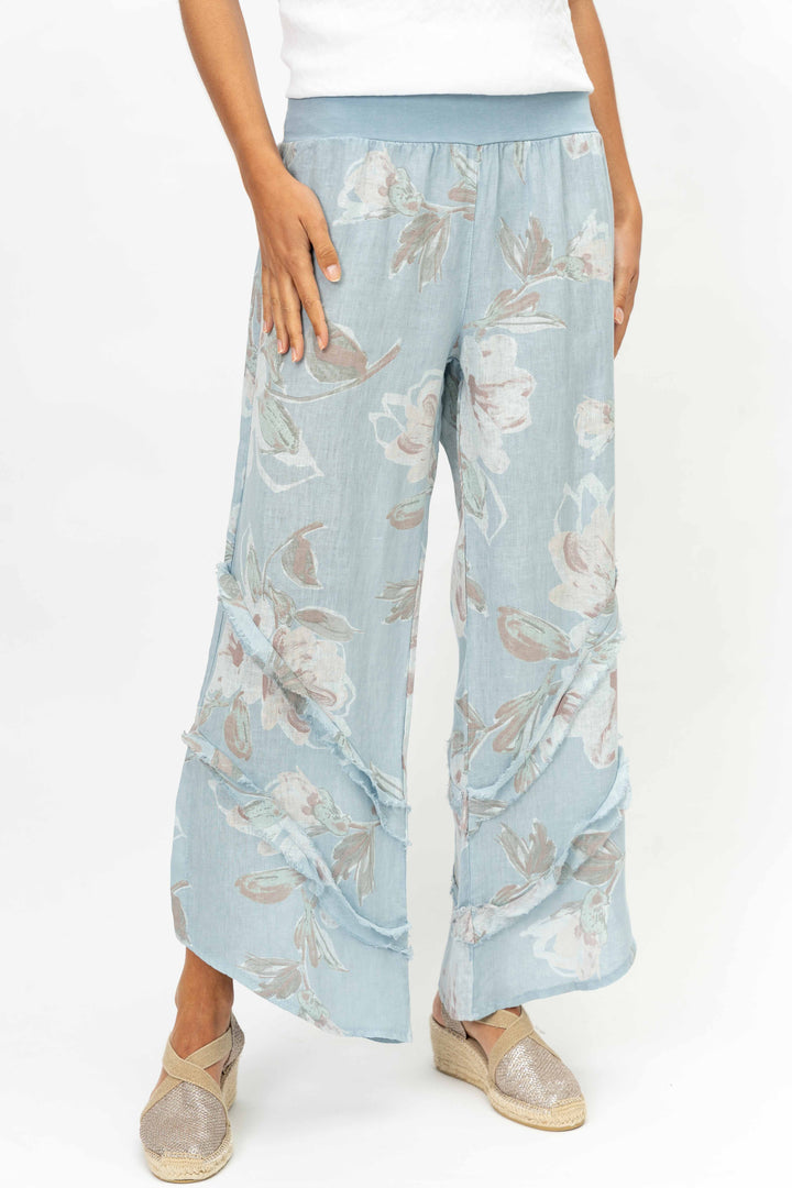 8155 Flower Printed 3/4 wide leg Linen Pant