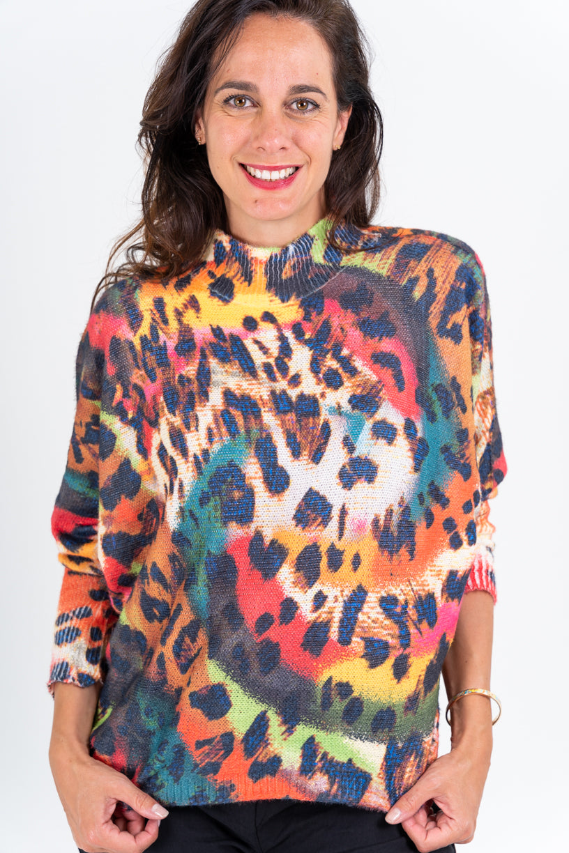 5880 - High Neck Multi-Color Sweater