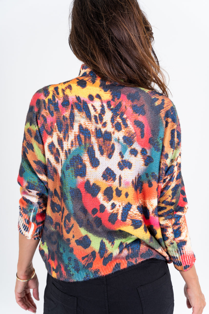 5880 - High Neck Multi-Color Sweater