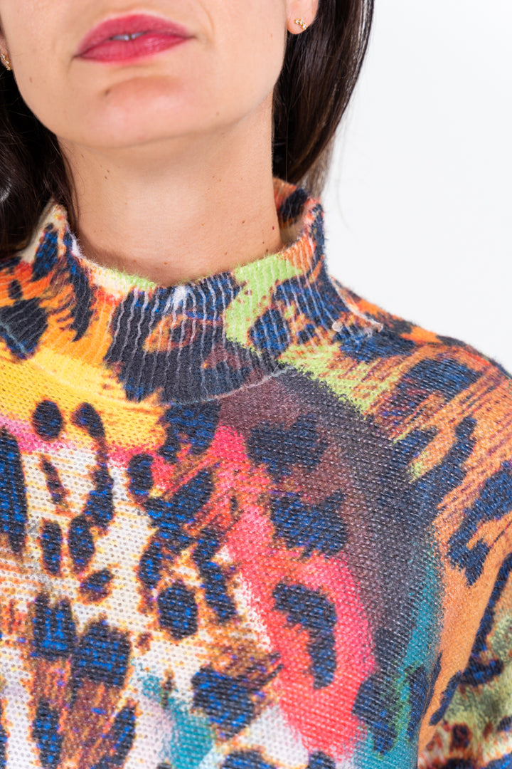 5880 - High Neck Multi-Color Sweater