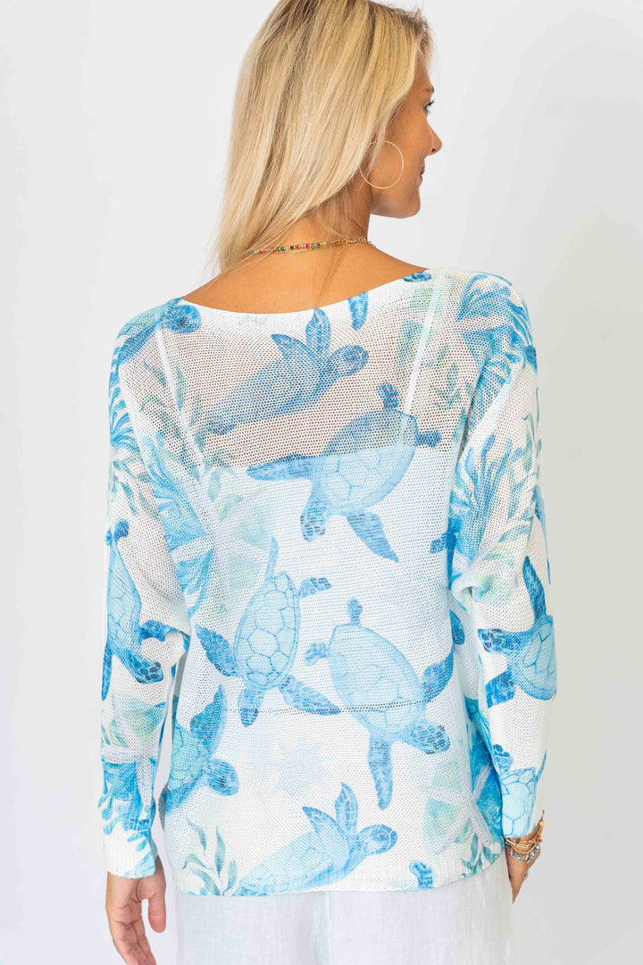 Sea Turtle Print Batwing Sweater