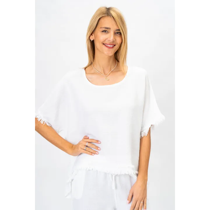 Fringe Hem Linen Top