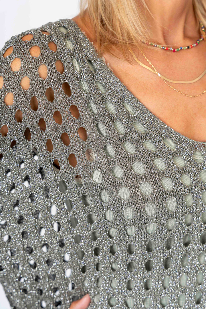 Open Knit Shimmer Sweater