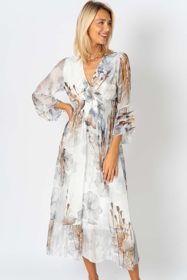 Flowers printed Silk Maxi Dress
