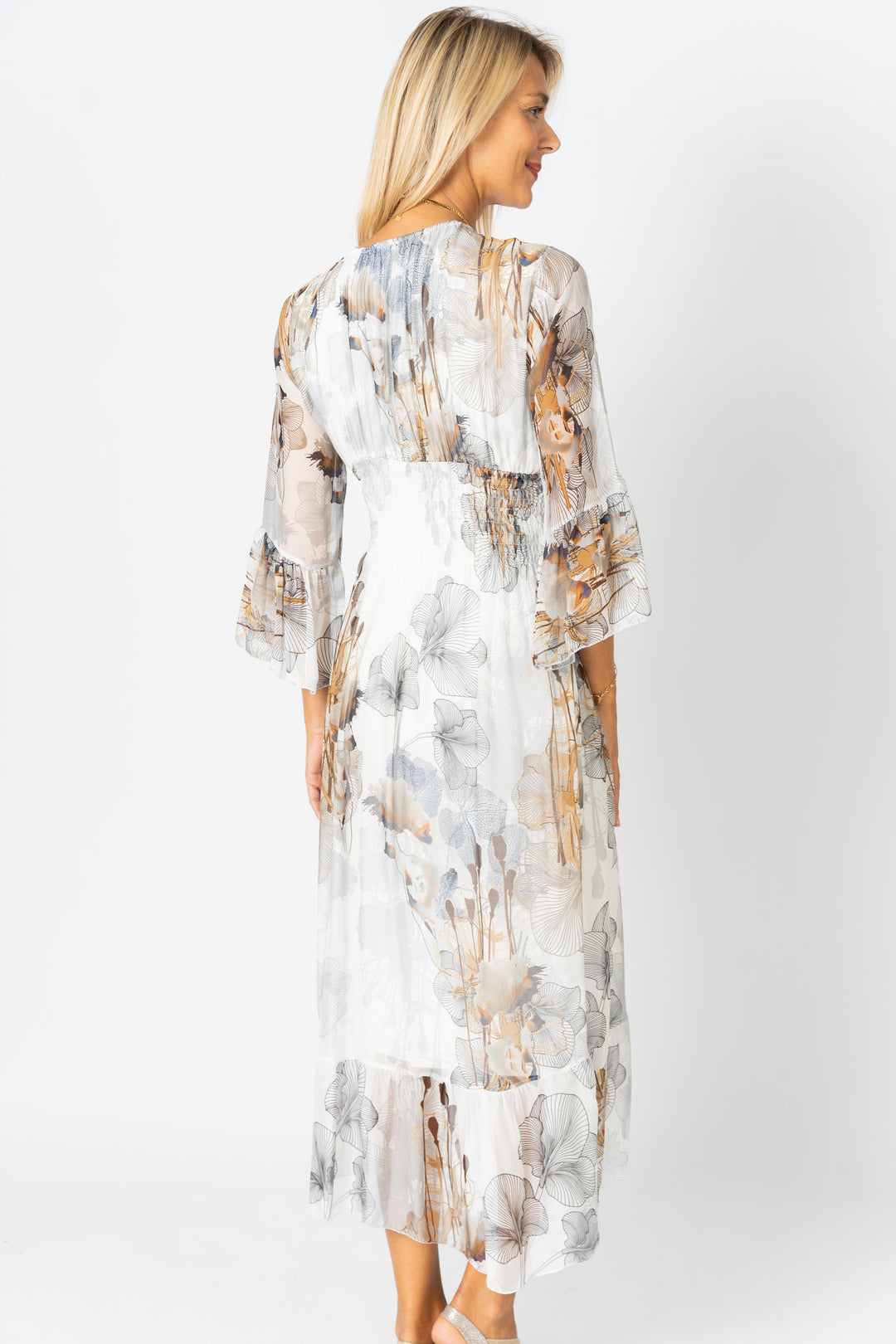 Flowers printed Silk Maxi Dress