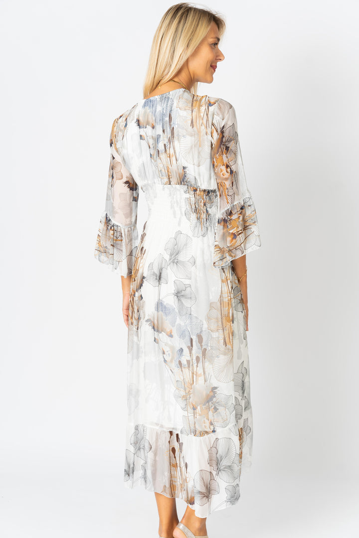 Flowers printed Silk Maxi Dress