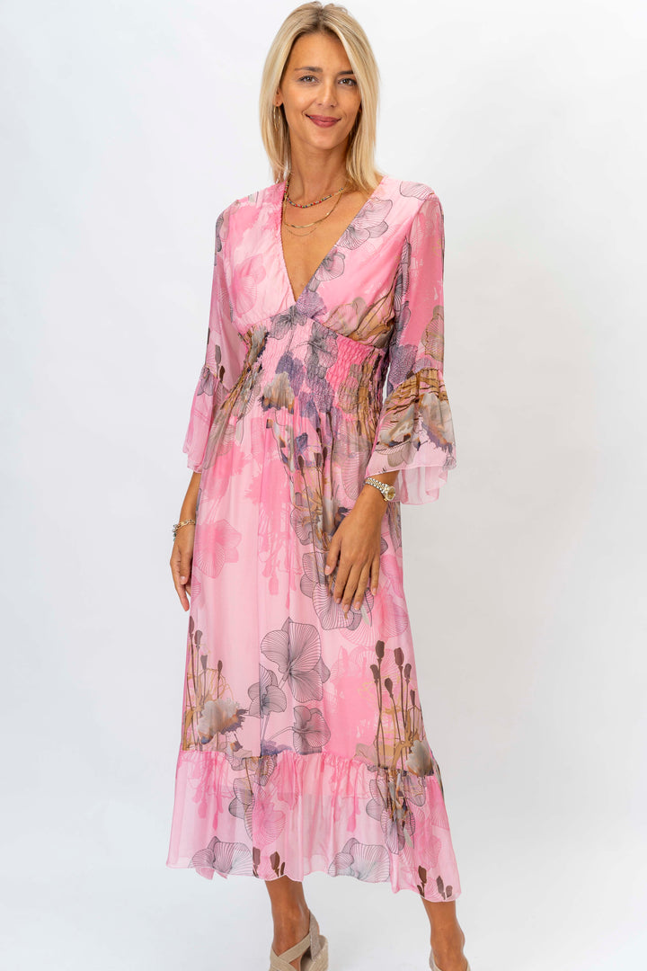 Flowers printed Silk Maxi Dress